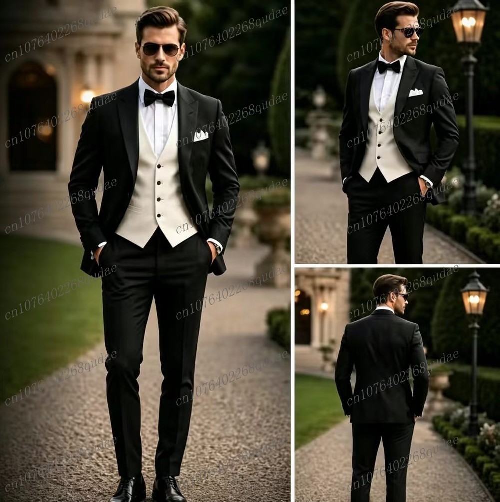 Men Formal Wear Black And White - Terno formal preto e branco masculino