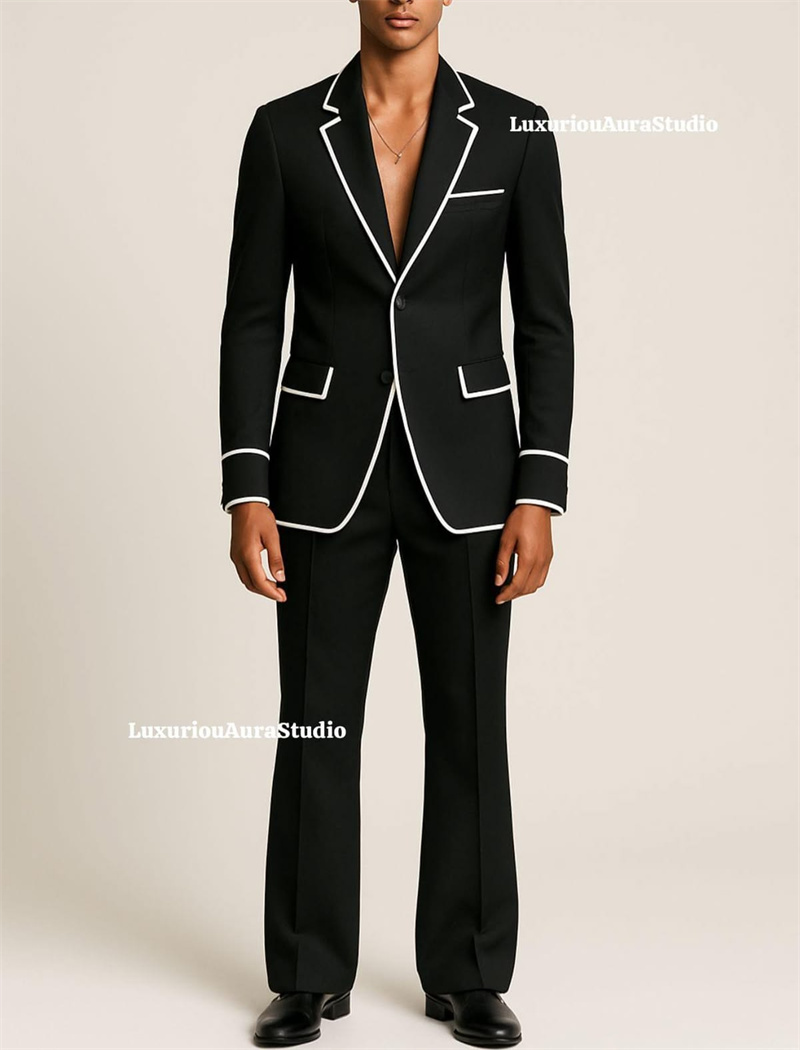 Men Formal Wear Black And White - Conjunto de Terno Masculino Preto Designer