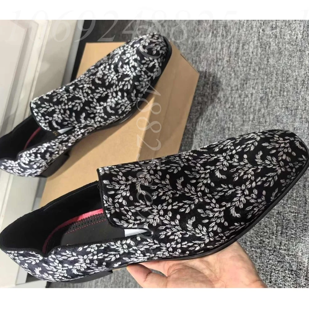 Formal Upper Wear Men - Mocassins Masculinos Pretos com Estampa Floral,