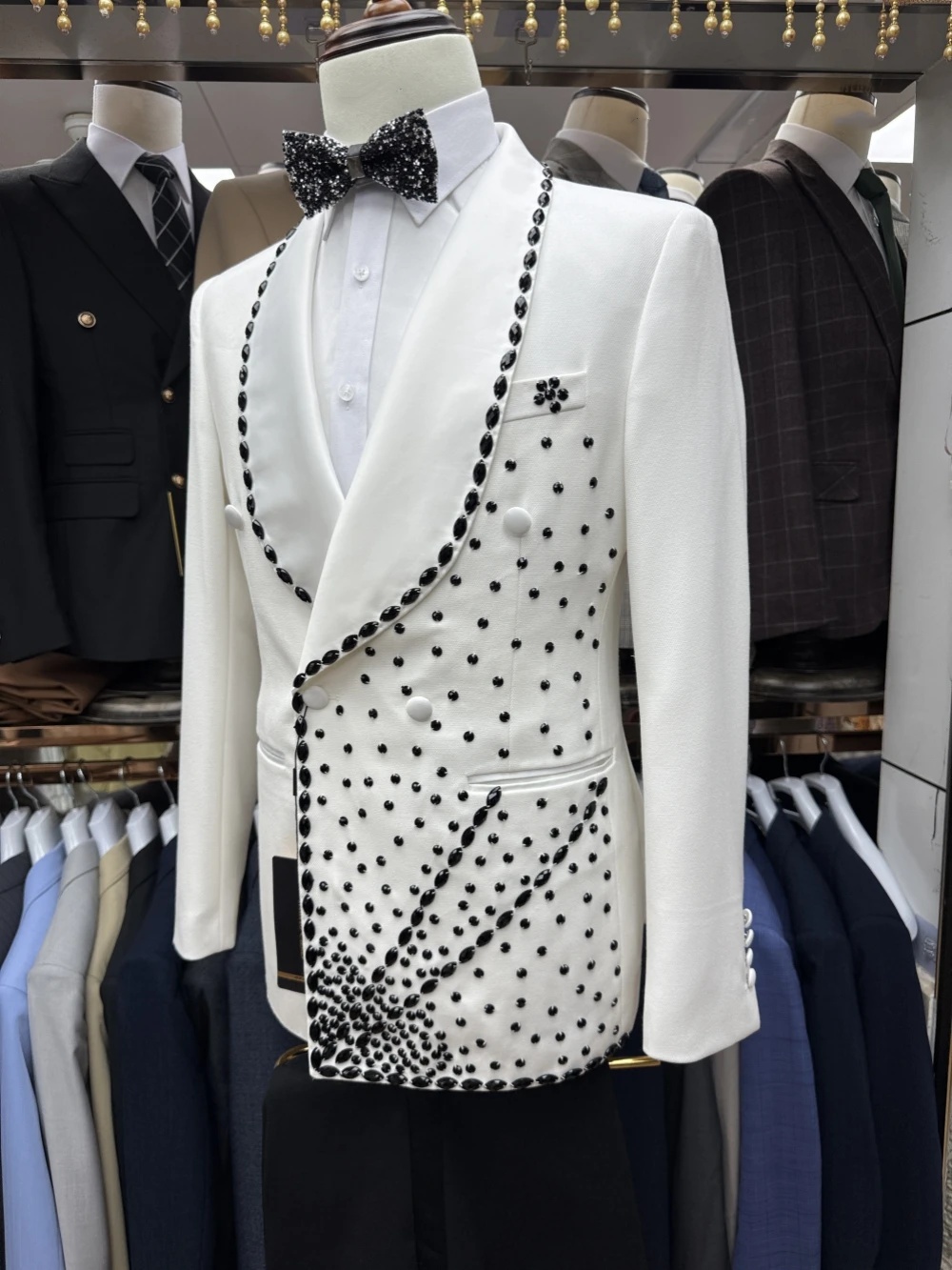 Men Formal Wear Black And White - Conjunto de terno masculino de noivo