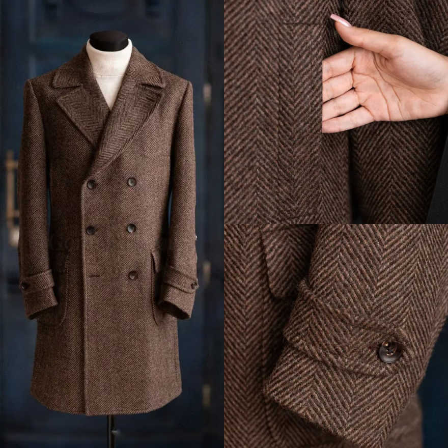 Men'S Formal Wear No Suit - Sobretudo Masculino Moderno em Padrão Espinha