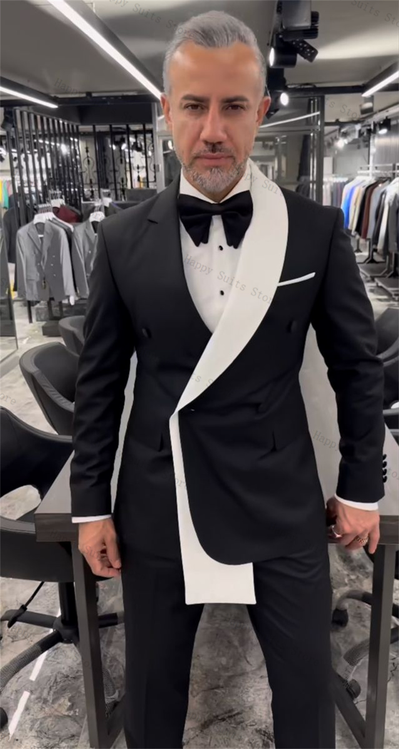 Men Formal Wear Black And White - Preto branco masculino terno conjunto 2