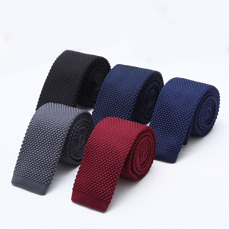 Men Formal Wear Black And White - Gravatas de Malha Sólidas Pretas e