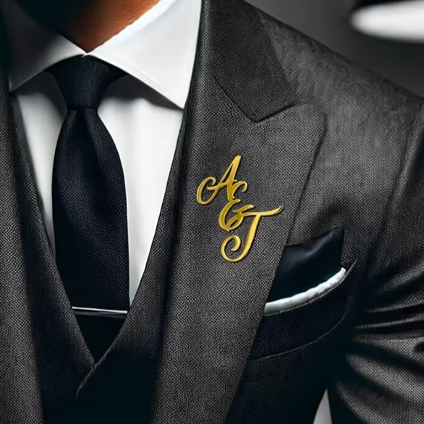 Tuxedo Lapel Pin - Monograma personalizado nome inicial pino de