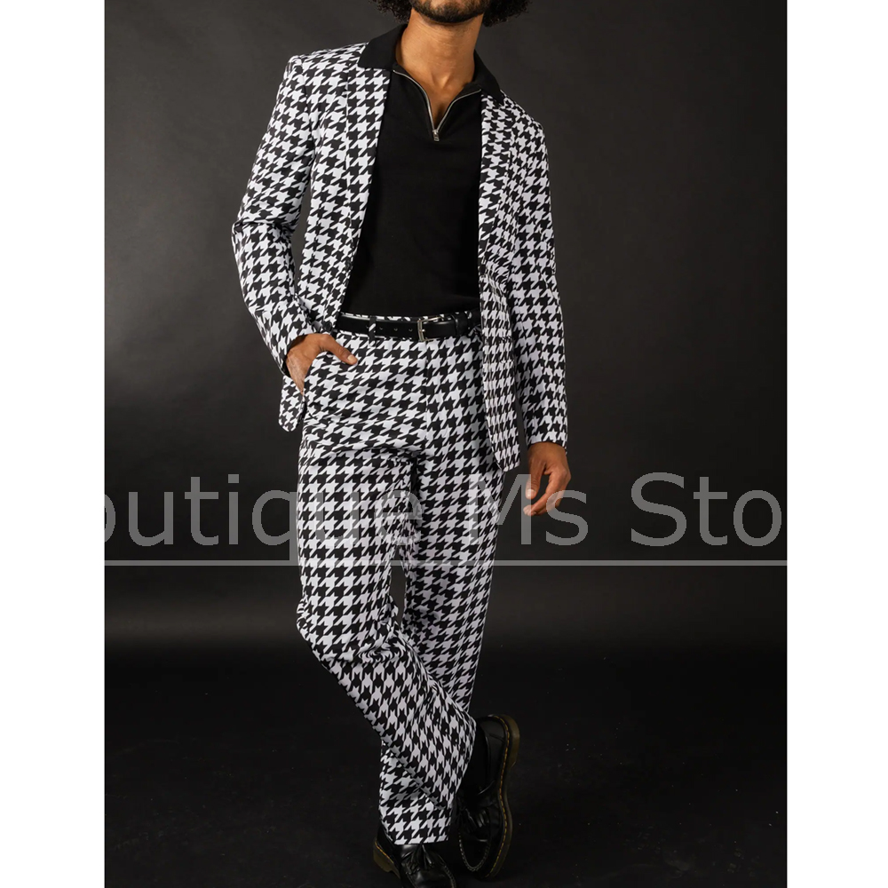 Men Formal Wear Black And White - Preto branco houndstooth terno masculino fino