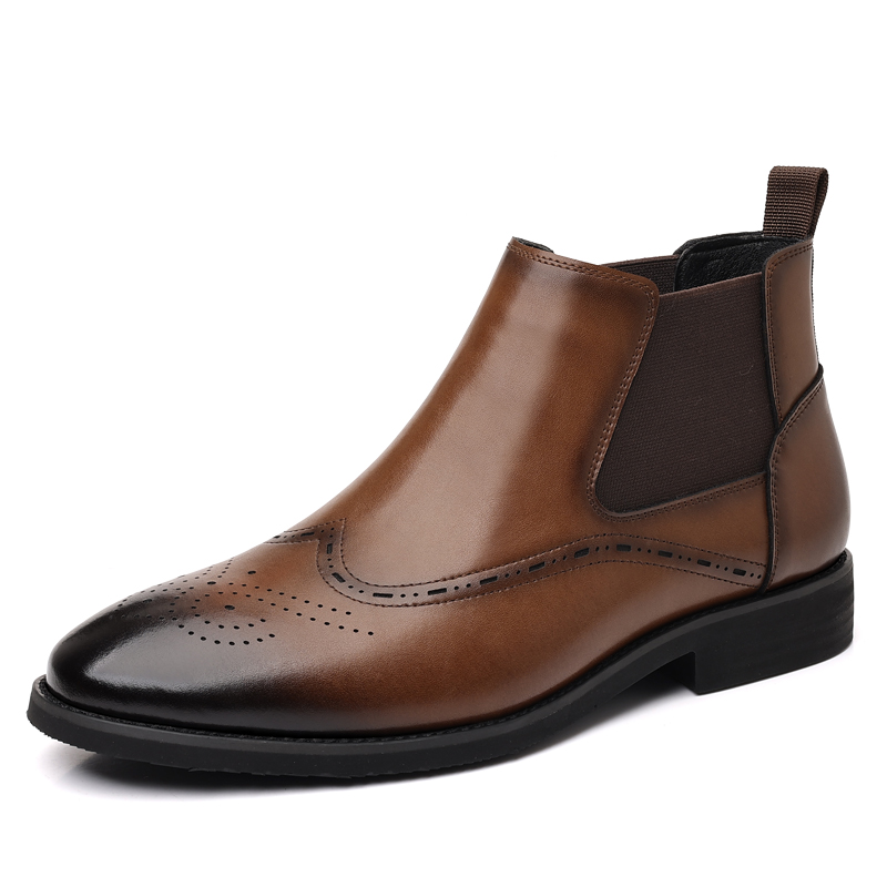 Formal Upper Wear Men - Botas Chelsea Brogue Masculinas com Elástico