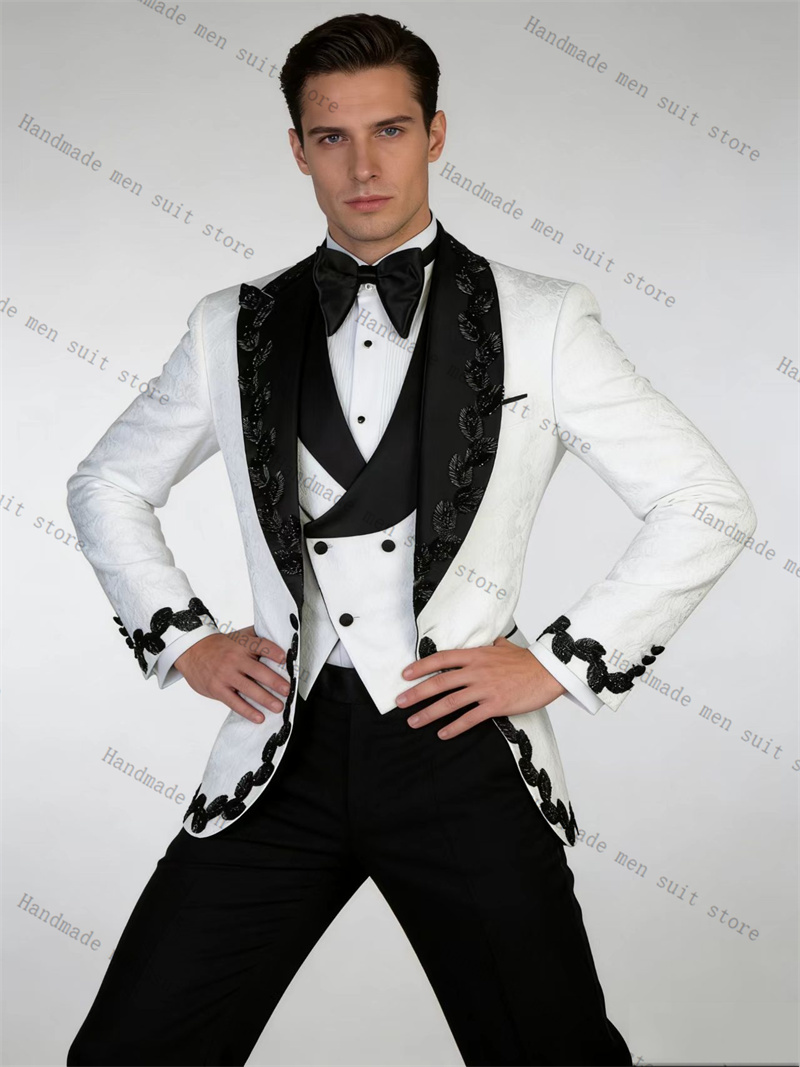 Men Formal Wear Black And White - Conjunto de Terno Masculino Branco e