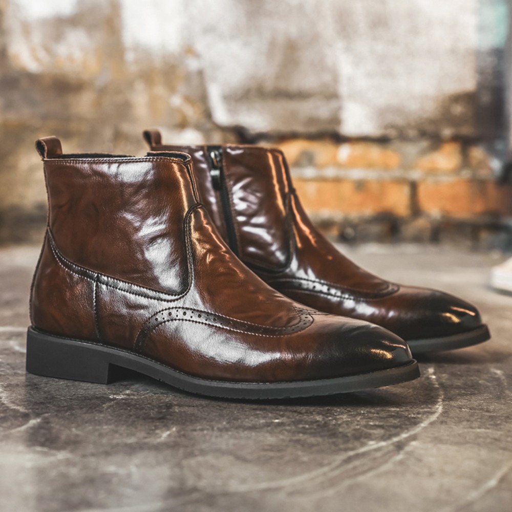 Formal Upper Wear Men - Botas Chelsea Brogue Masculinas com Zíper