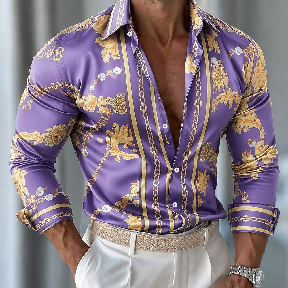 Camisa Masculina de Cetim Flor - Men Formal Party Wear Shirt avaliação e preço