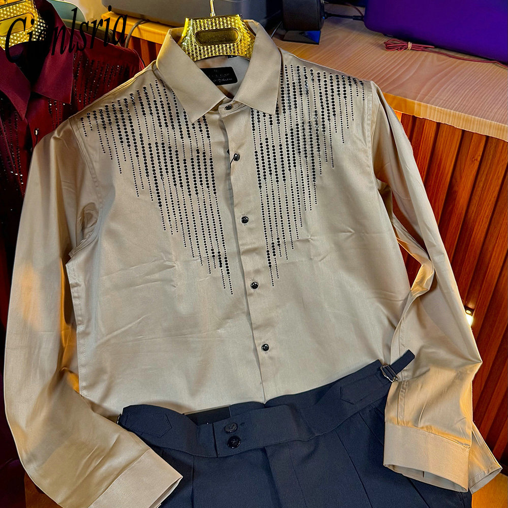 Camisa masculina luxuosa com s - Men Formal Party Wear Shirt avaliação e preço