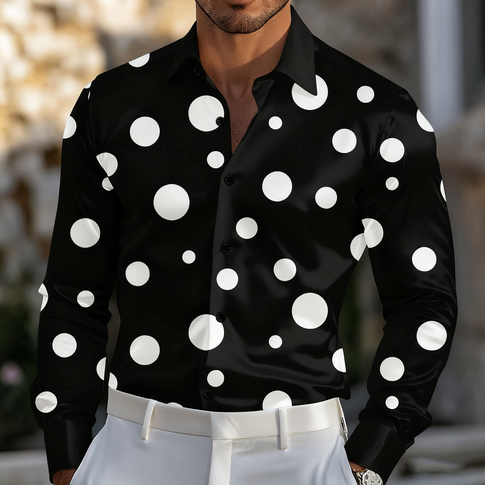 Camisa geométrica de bolinhas  - Men Formal Party Wear Shirt avaliação e preço