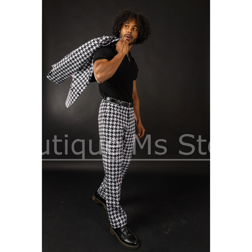 Preto branco houndstooth terno - Men Formal Wear Black And White avaliação e preço