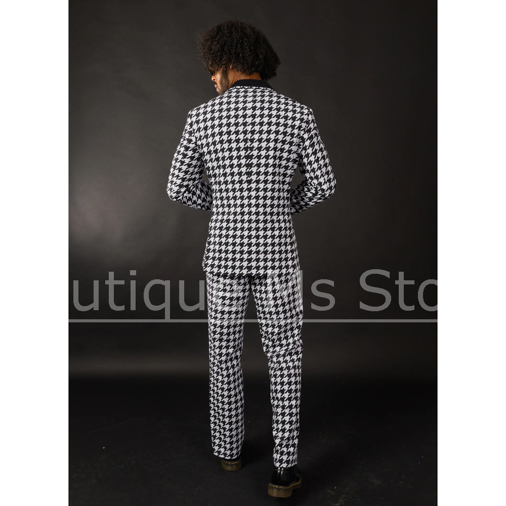 Preto branco houndstooth terno - Men Formal Wear Black And White avaliação e preço